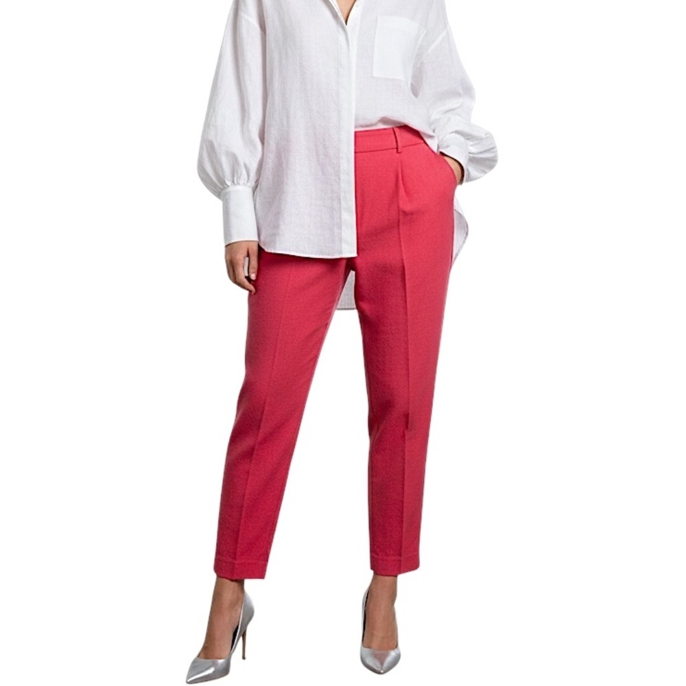 RW and CO tencel lightweight pleated old money watermelon pink red trousers 8